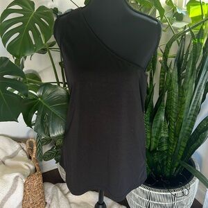 One shoulder mid length black small top